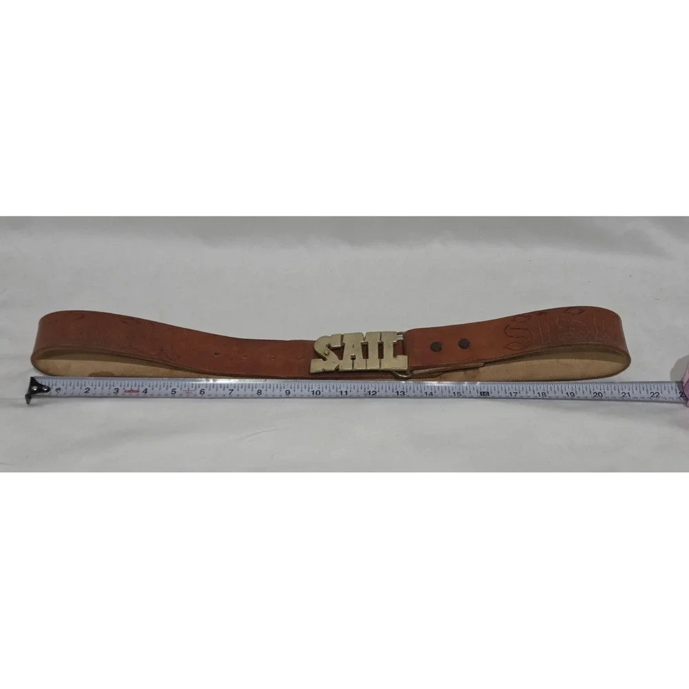 SAIL Brass Belt‎ Buckle w/ SISU Leather Belt 38